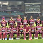 West Indies Masters cricket team posing together as finalists of the International Masters League 2025 in India.